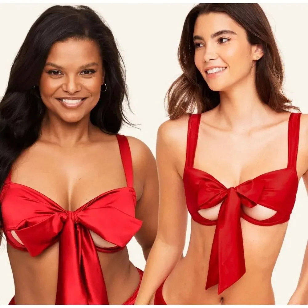 Adore Me Red Gynger Unlined Satin Bow Balconette Underwire Bra Size XS